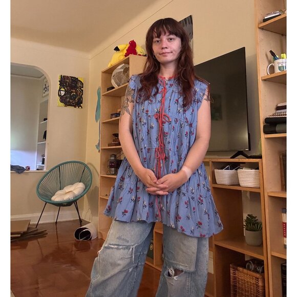 Free People Blue and Red Floral Mini Dress - Picture 1 of 10